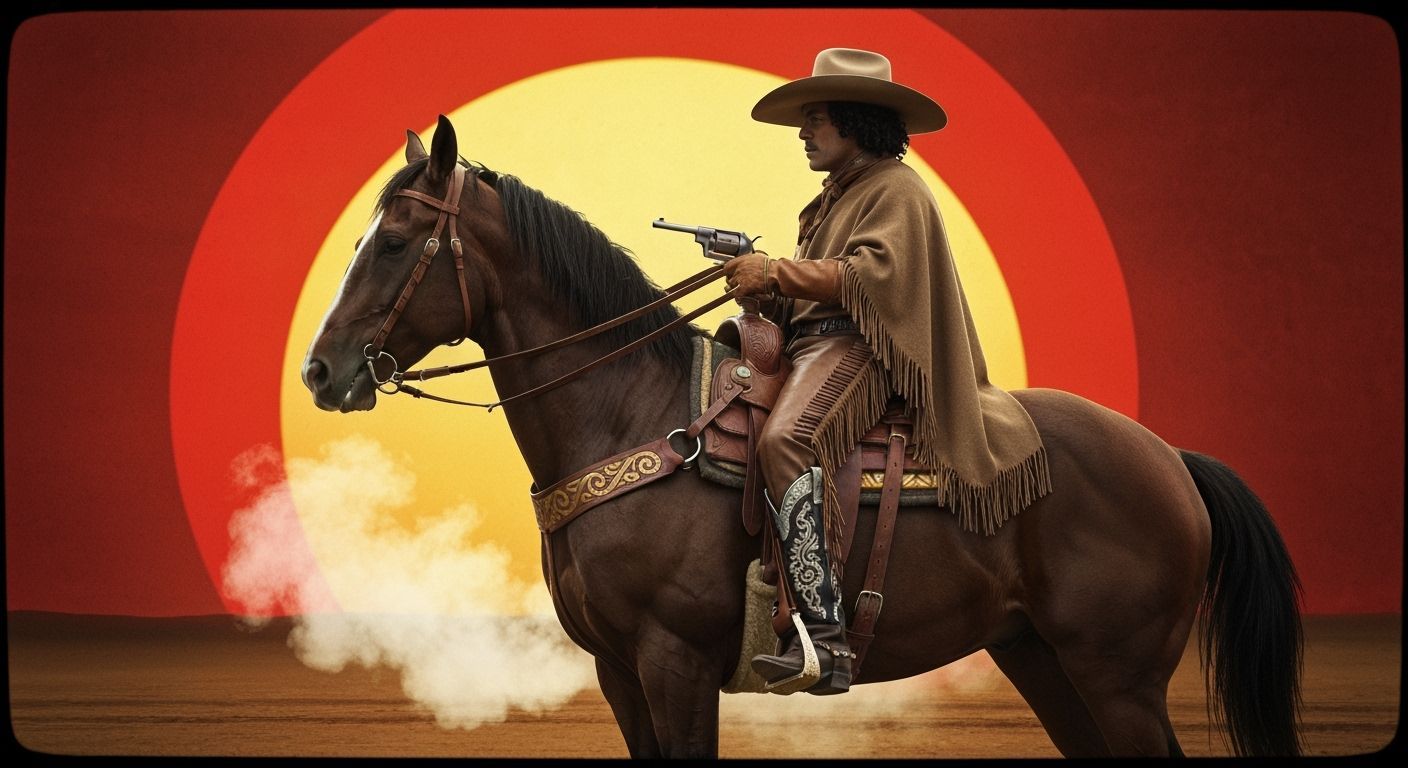 Cowboy on Rearing Horse in Cinematic Style