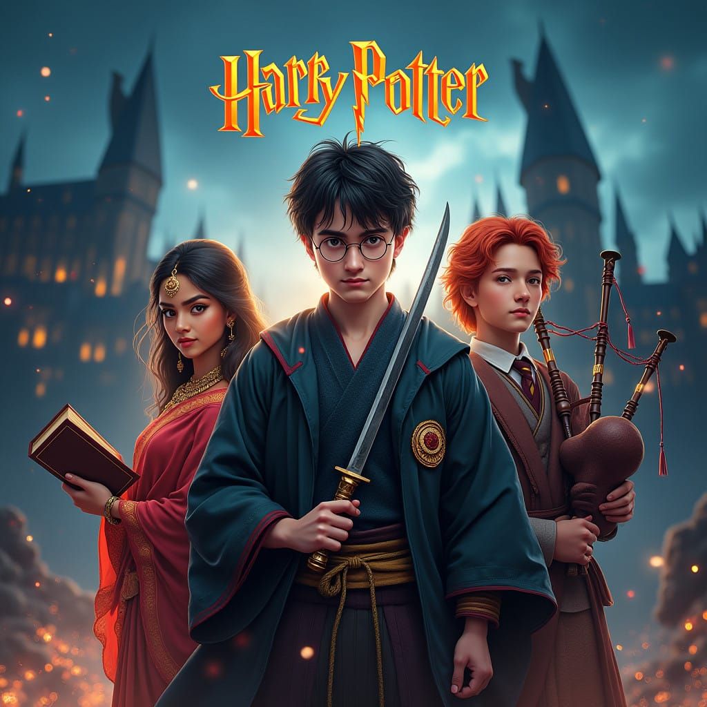Fantasy Samurai Harry Potter in Vibrant, Magical World
