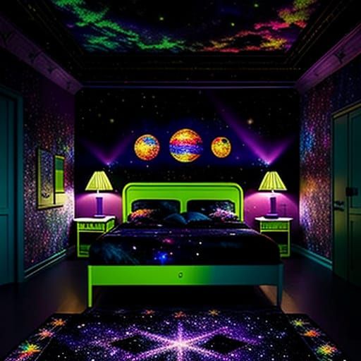 Vibrant Art Deco Kid's Bedroom with Starry Walls