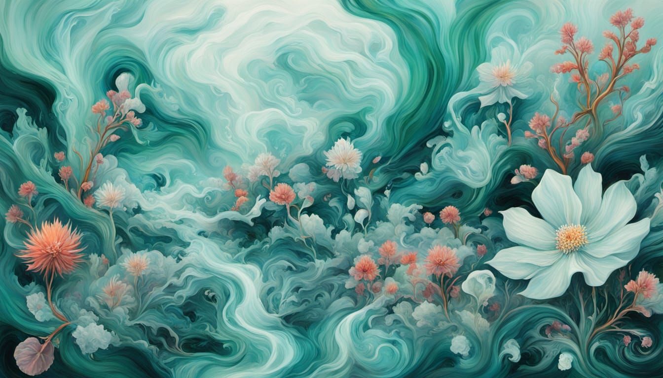 Ethereal Floral Landscape in Frosty Malachite Style