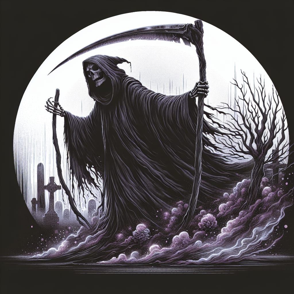 The Grim Reaper in a Gothic Landscape