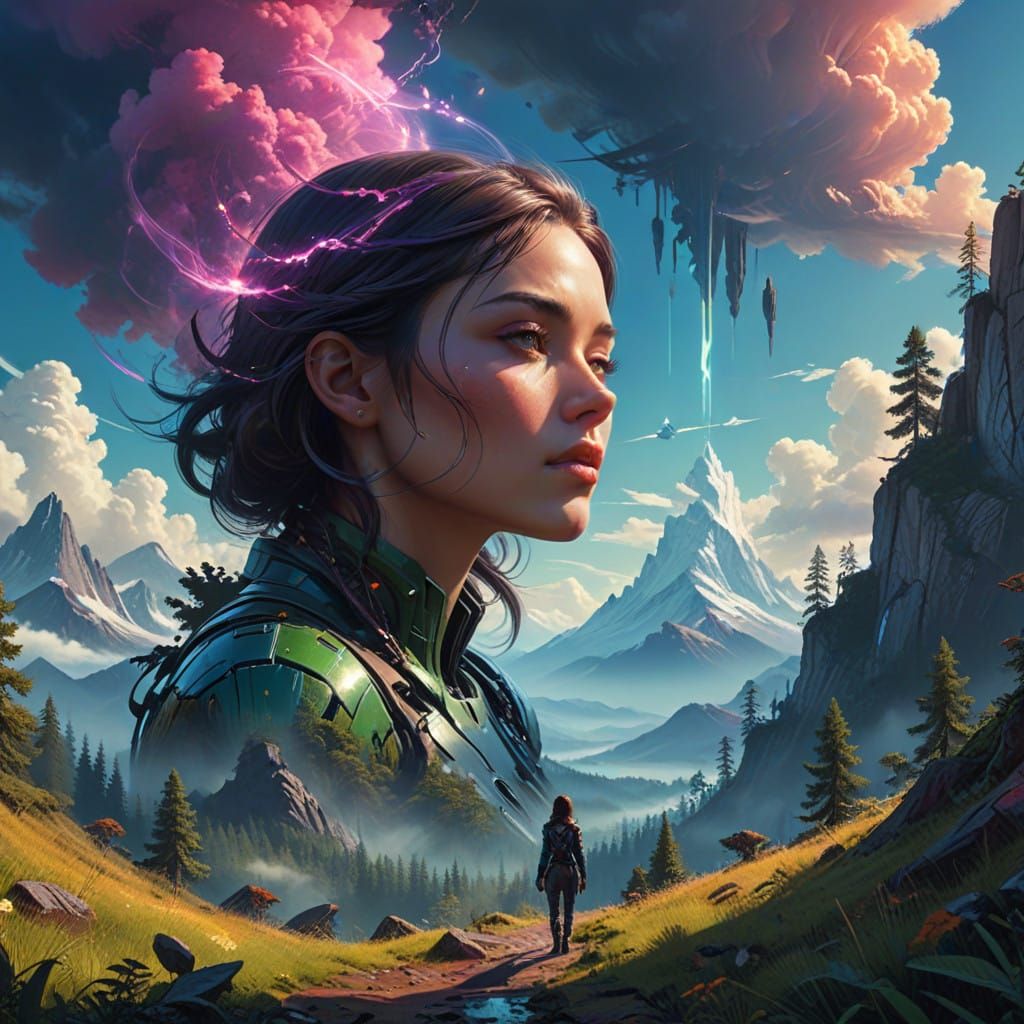 Dreamlike Mountain Landscape in Vibrant, High-Fantasy Style