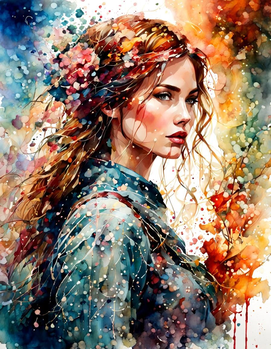 Dziewczyna w Letnim deszczu barw