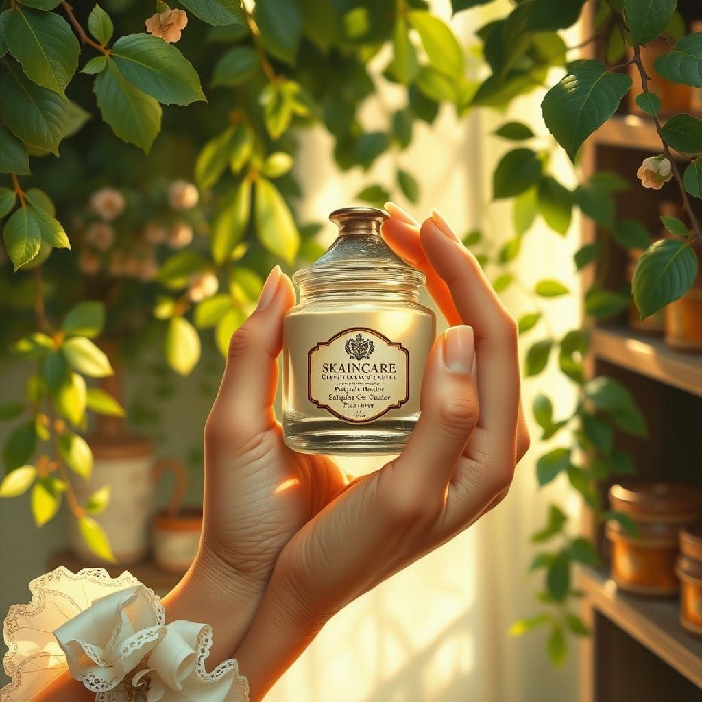 Elegant 19th-Century Inspired Skincare Scene in Whimsical Go...