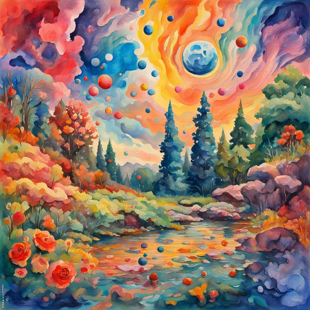 Psychedelic Impressionist Gouache Watercolor Masterpiece