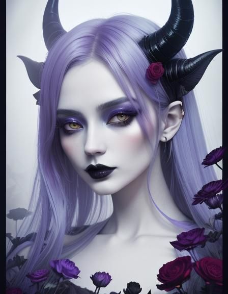 Dark Fantasy Woman with Horns Digital Painting