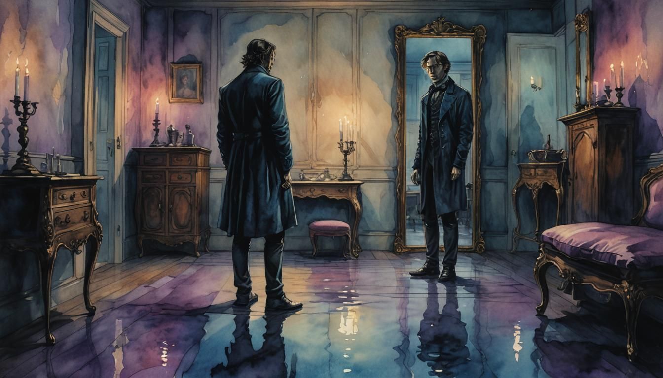 Ominous Candlelit Mirror Staring in Dark Fantasy Style