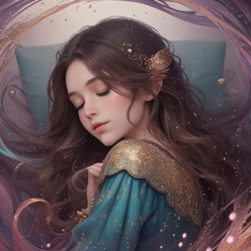 Dreamy Little Girl in Glittering Magical Sleep