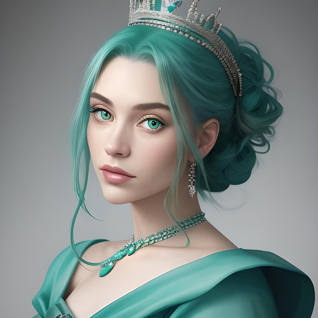 Aqua Beauty: Elegant Portrait with Green Hair