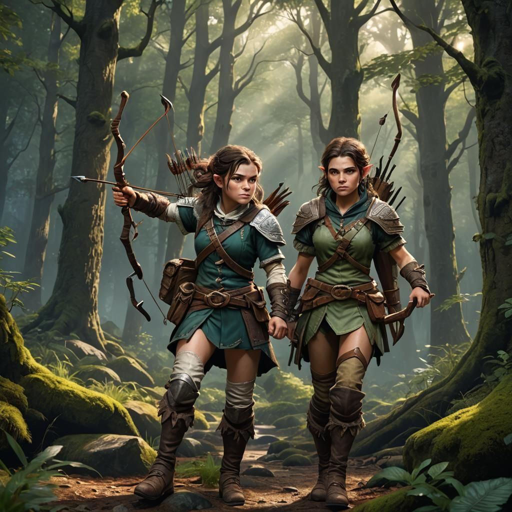 Halfling Ranger in Forest, Detailed Matte Painting