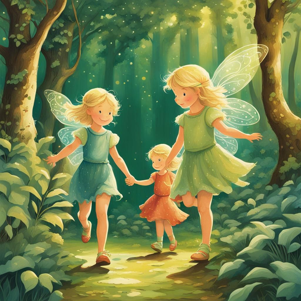 Fairies in Enchanted Forest: Watercolour Illustration