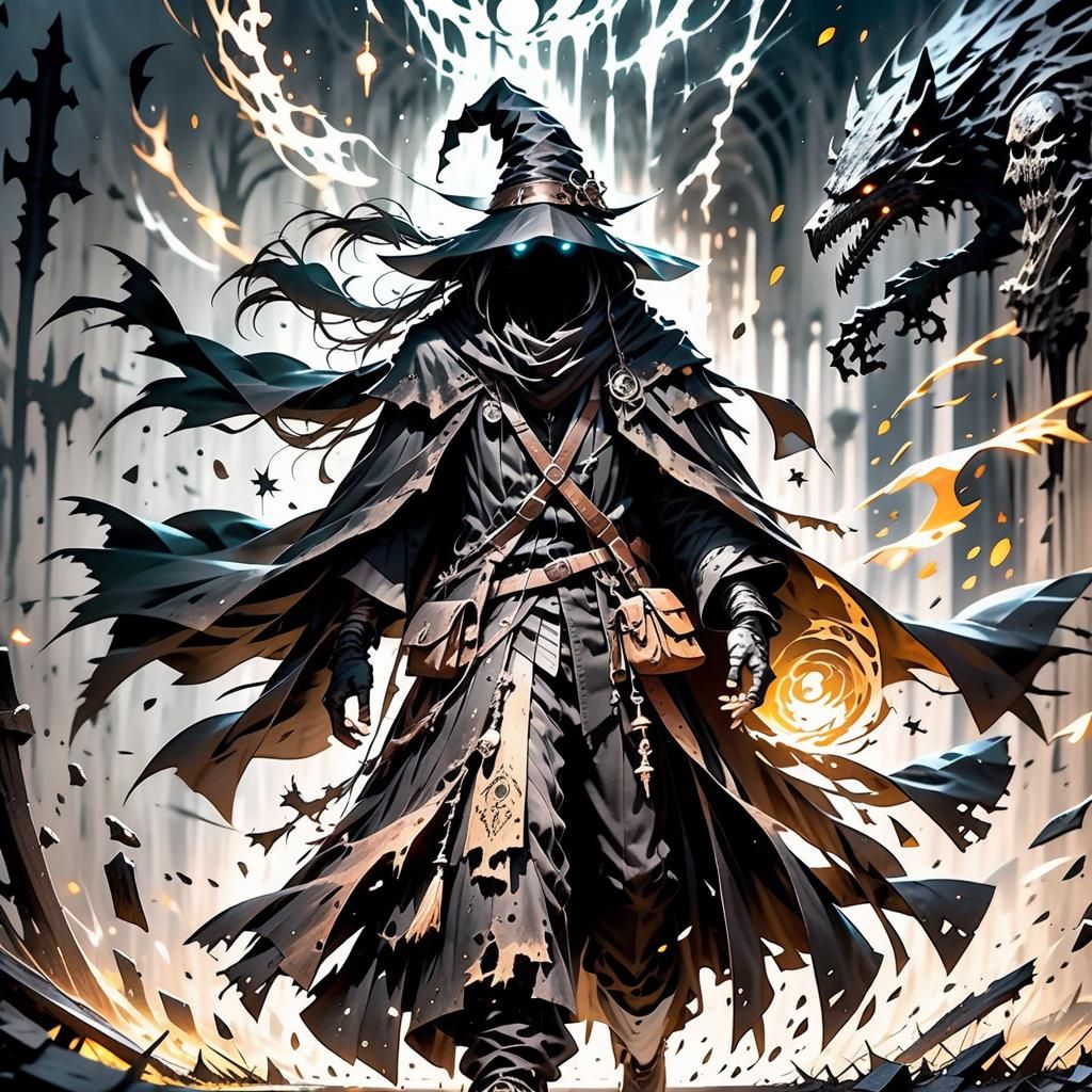 Mysterious Faceless Mage with Enchanted Prosthetic Arm