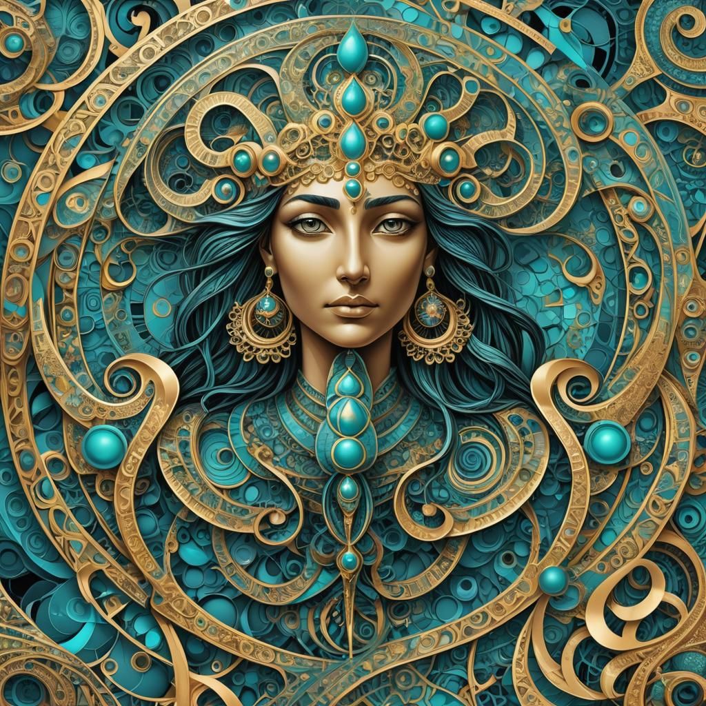 Abstract Portrait: Thoth and Athena Fusion in Geometric Styl...