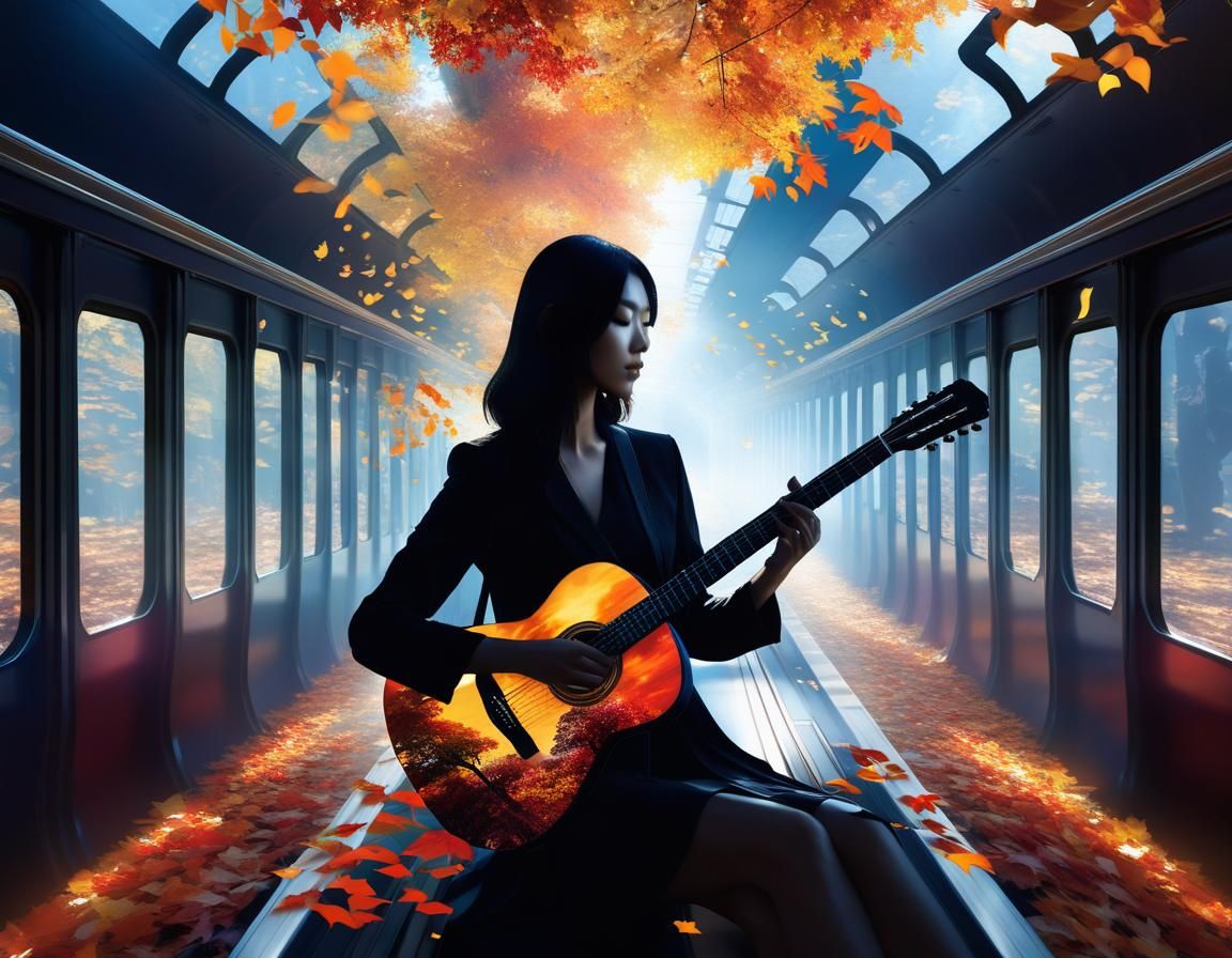 Crystal Woman Plays Autumn Guitar on Train