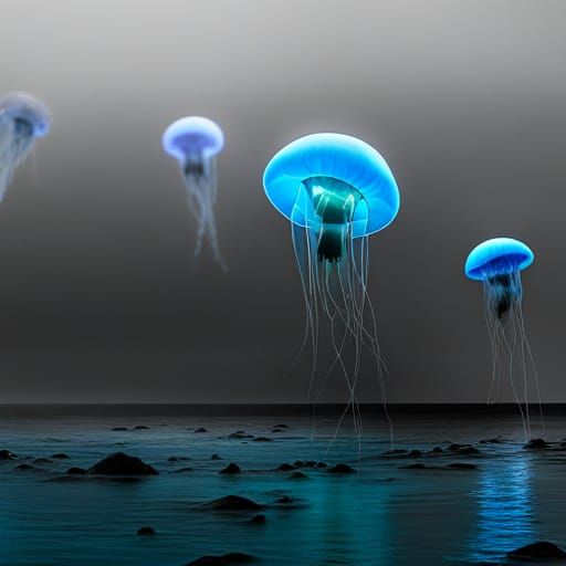 Bioluminescent Jellyfish in Holographic Sea Punk Style