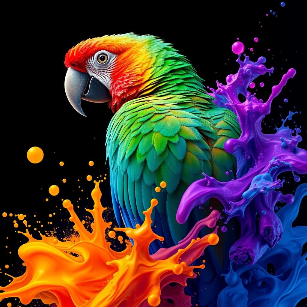 Vibrant Parrot in Liquid Color Explosion, 8k Digital Art