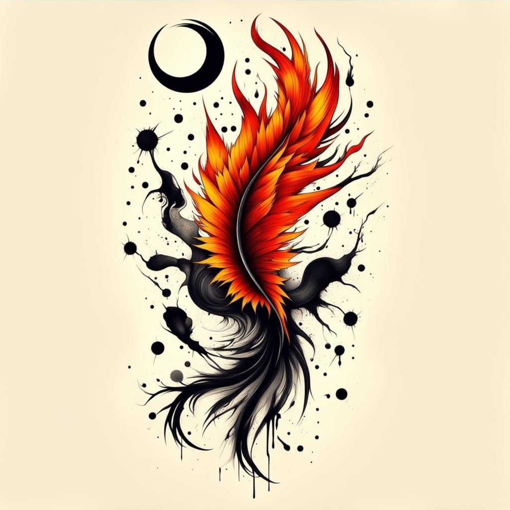 Surreal Phoenix Tattoo Art in Minimalist Style