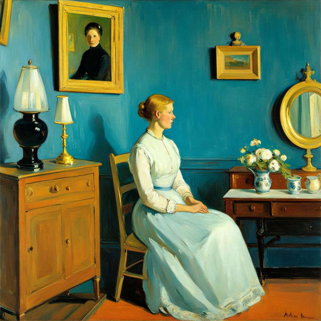Mrs. Ane Brøndum: Impressionistic Portrait in Blue