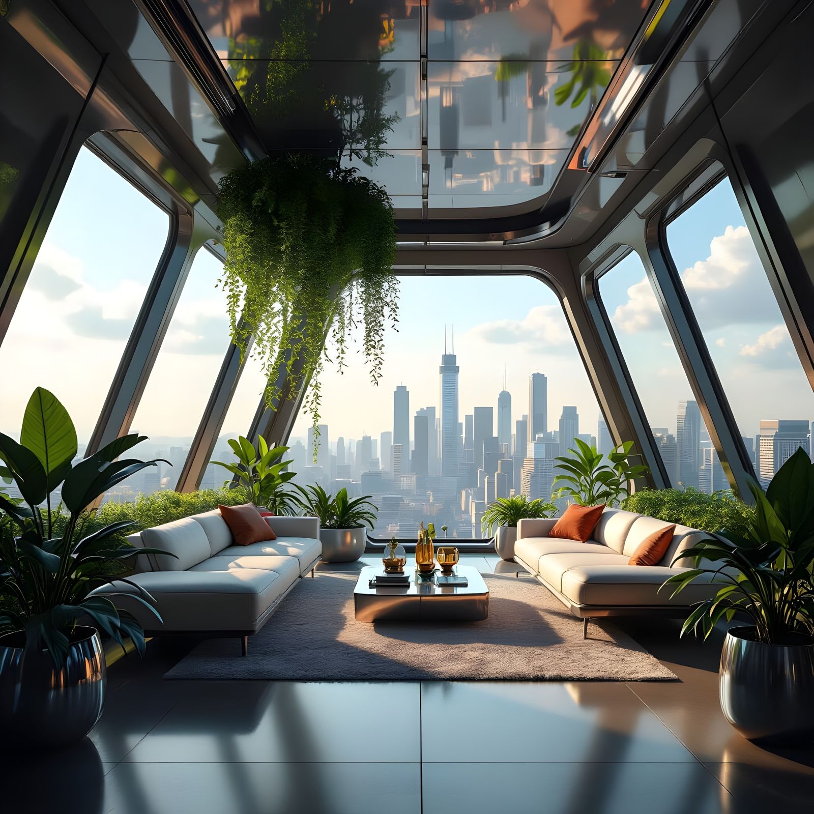 Futuristic Sky-Garden Penthouse in Retro-Futuristic Style