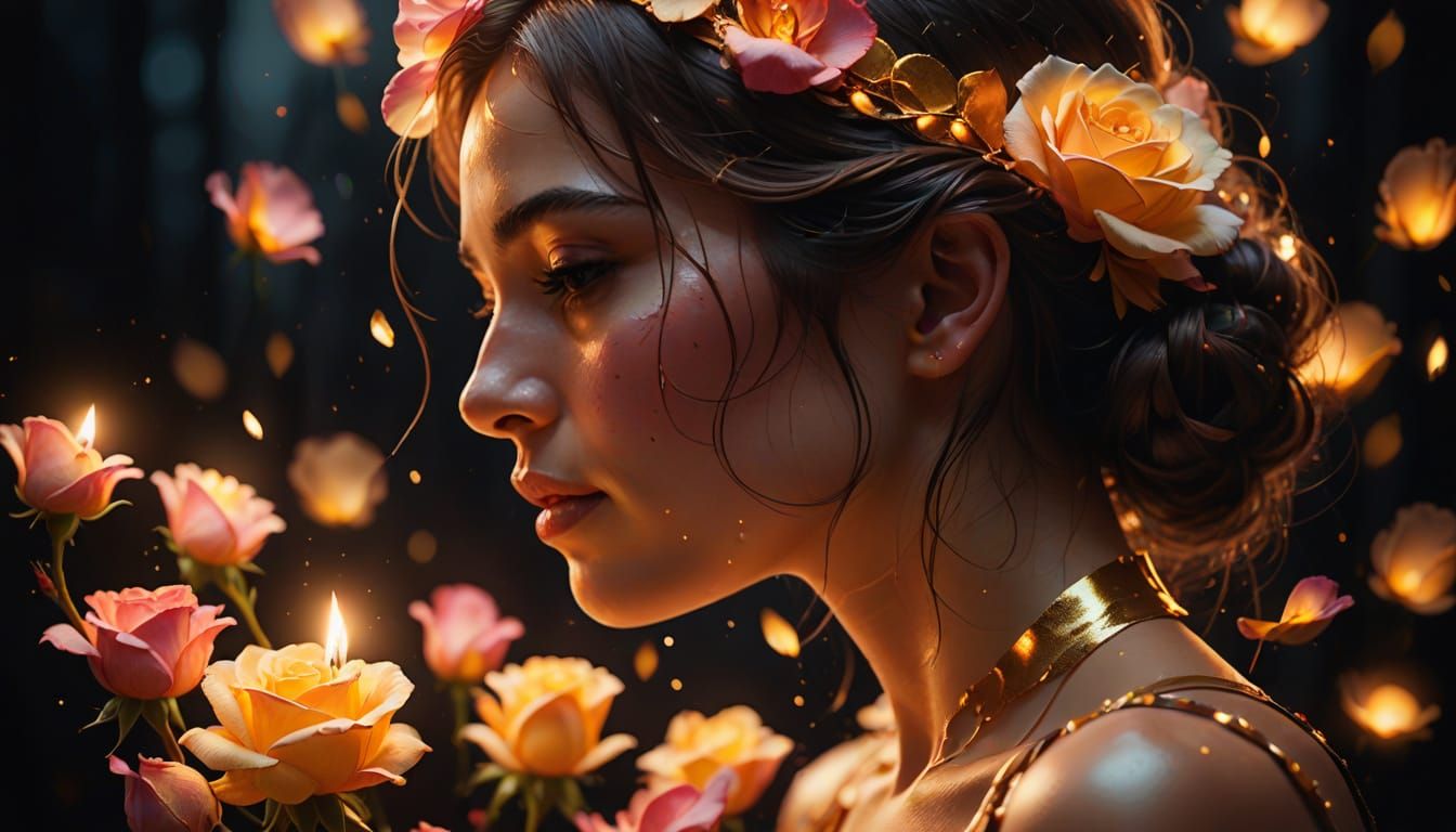 Silk Rose Petal Profile in Splash Art Style