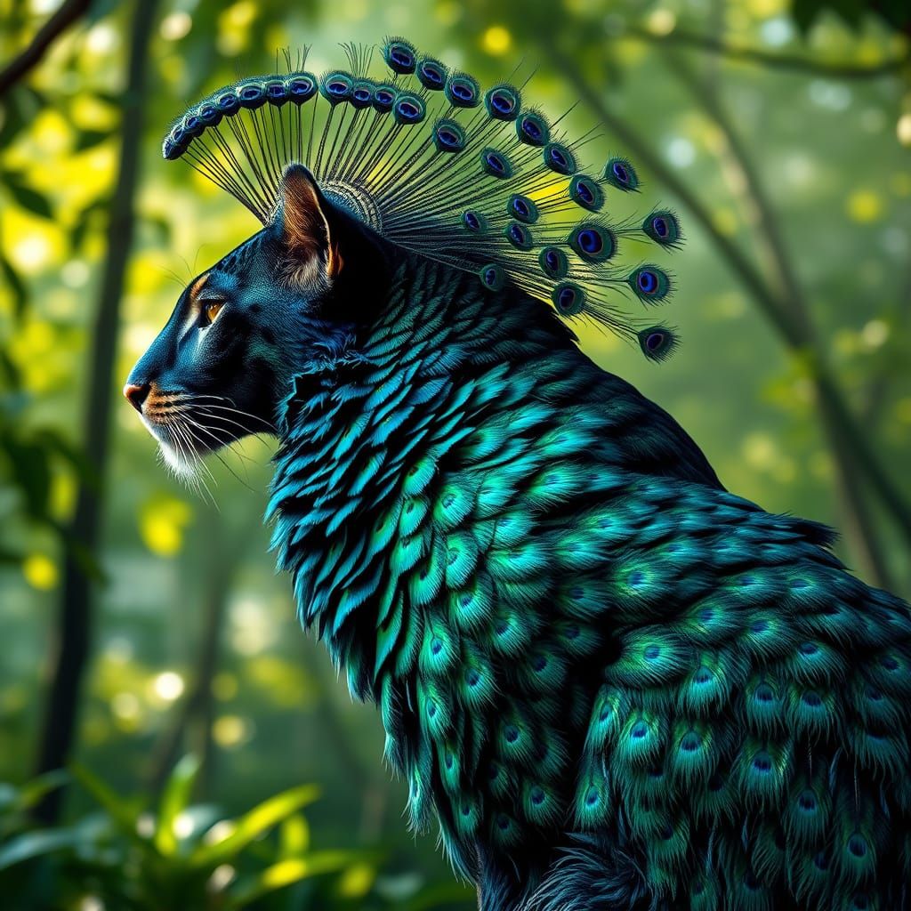 Majestic Panther-Peacock Hybrid in Emerald Green and Sapphir...