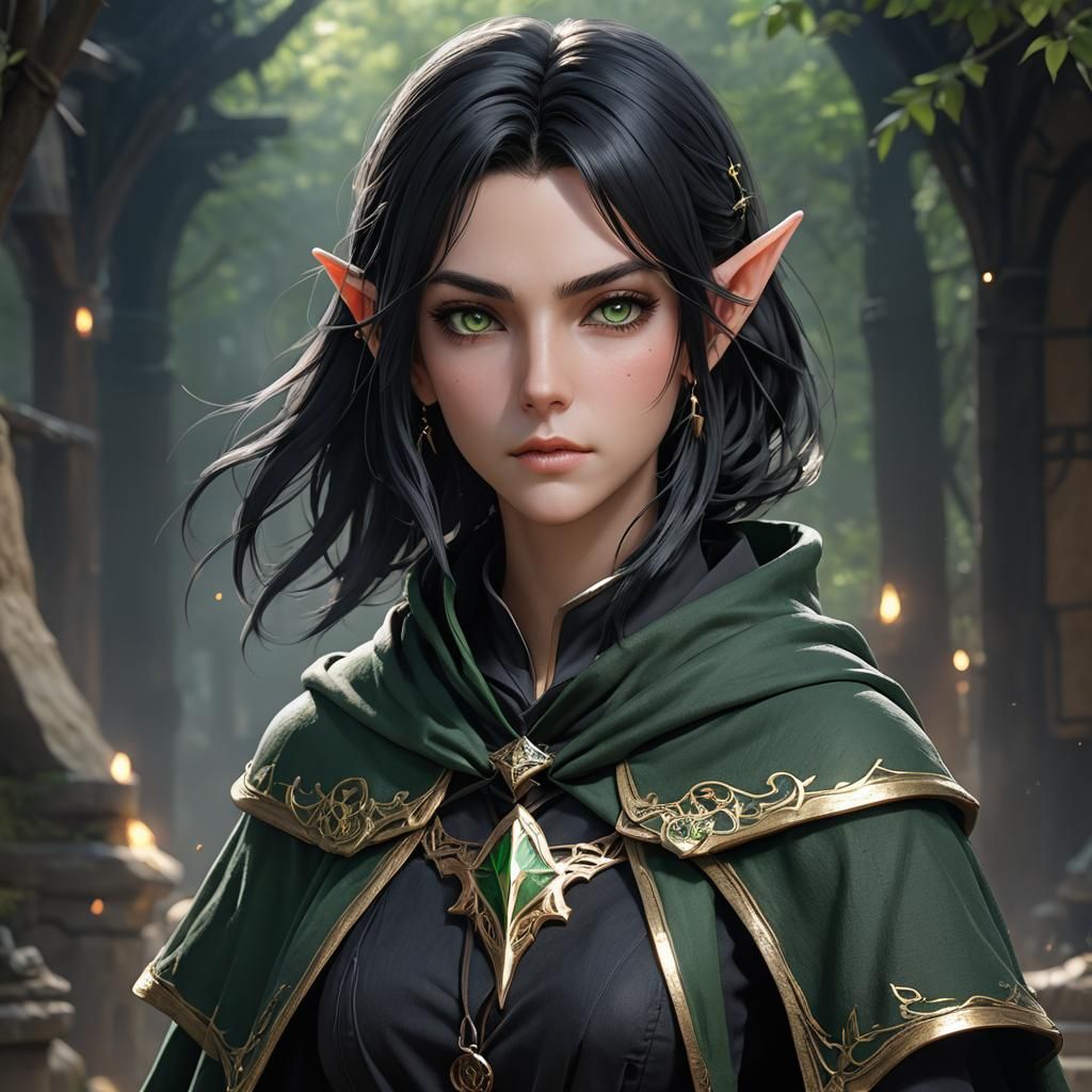 High Elf Sorceress in Anime Style 3D Art