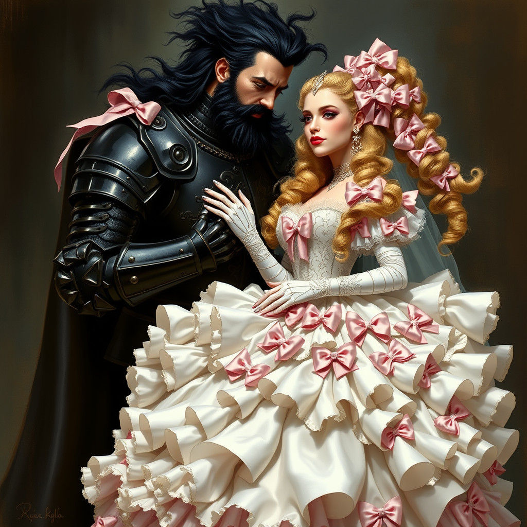 Dark Knight and Princess Wedding in Art Nouveau Style