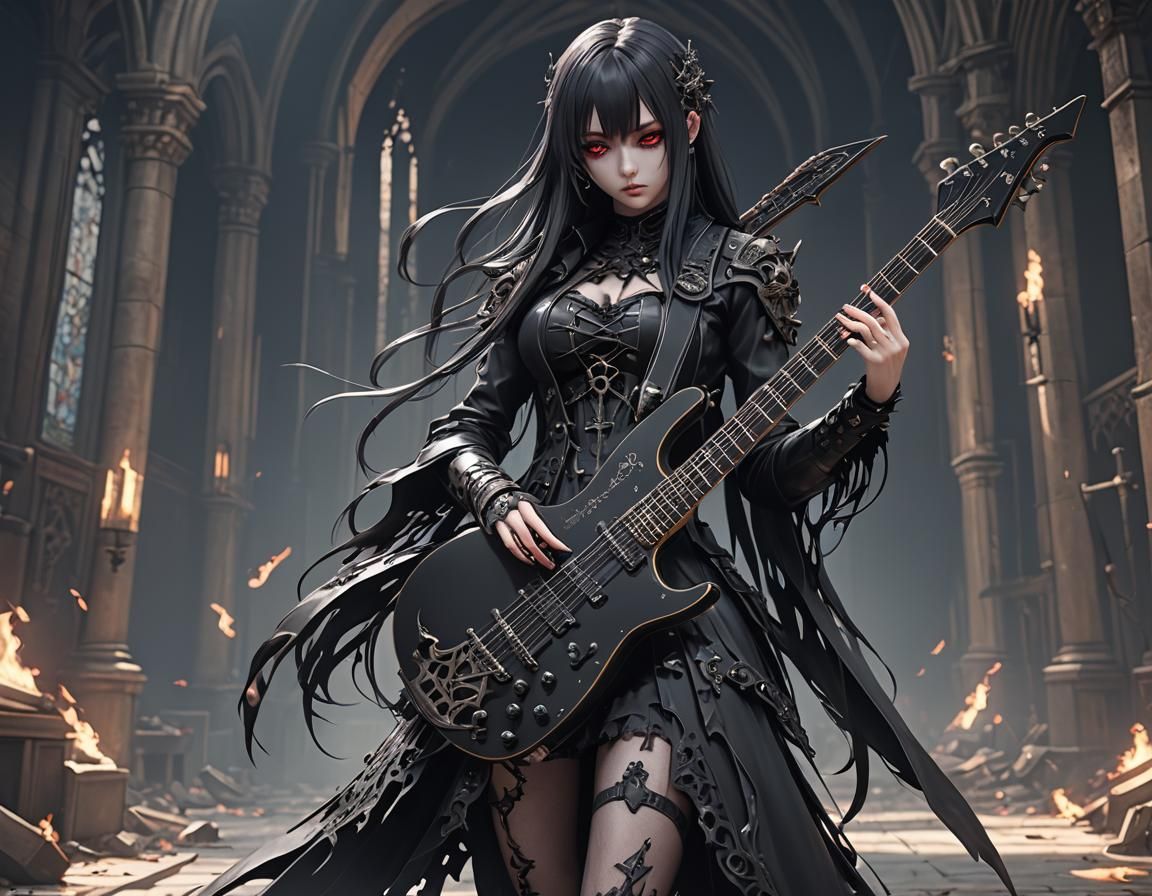 Ethereal Gothic Goddess Shreds on Guitar in Stunning 3D Anim...