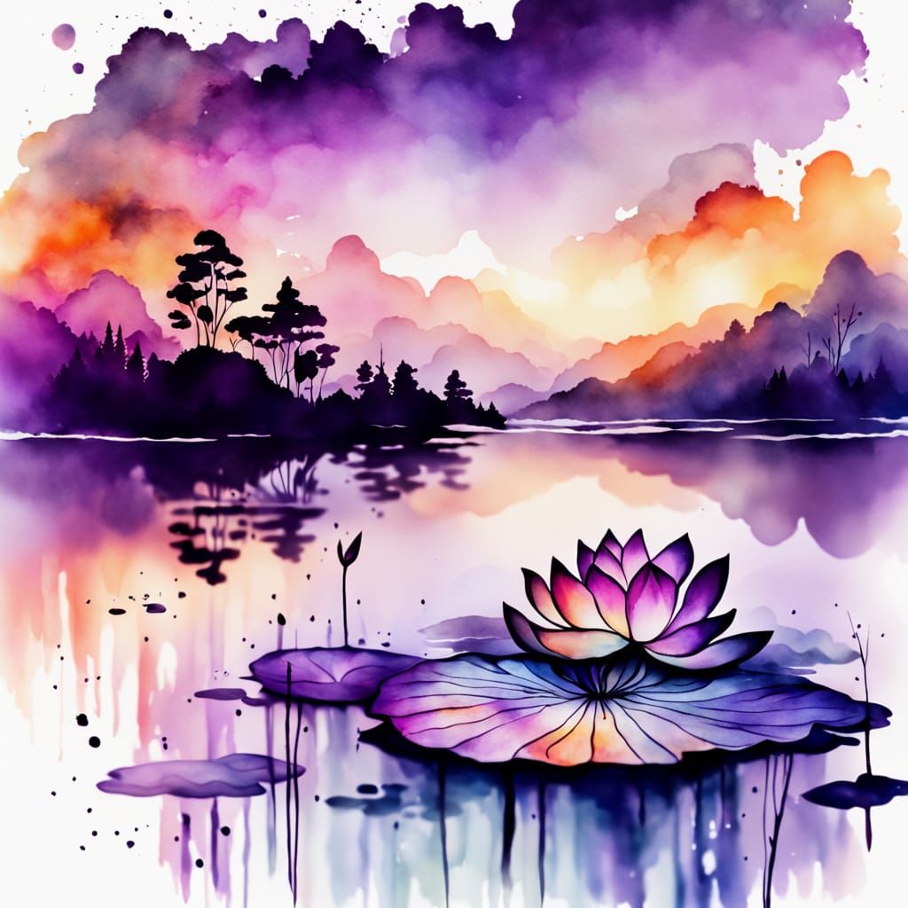 Whimsical Lotus Blooms in Vibrant Sunset Hues