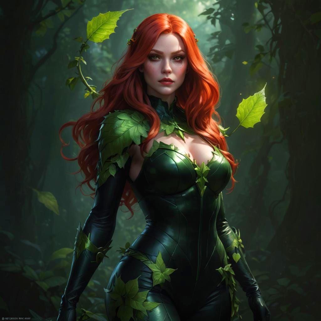Poison Ivy Portrait in Hyperdetailed Style