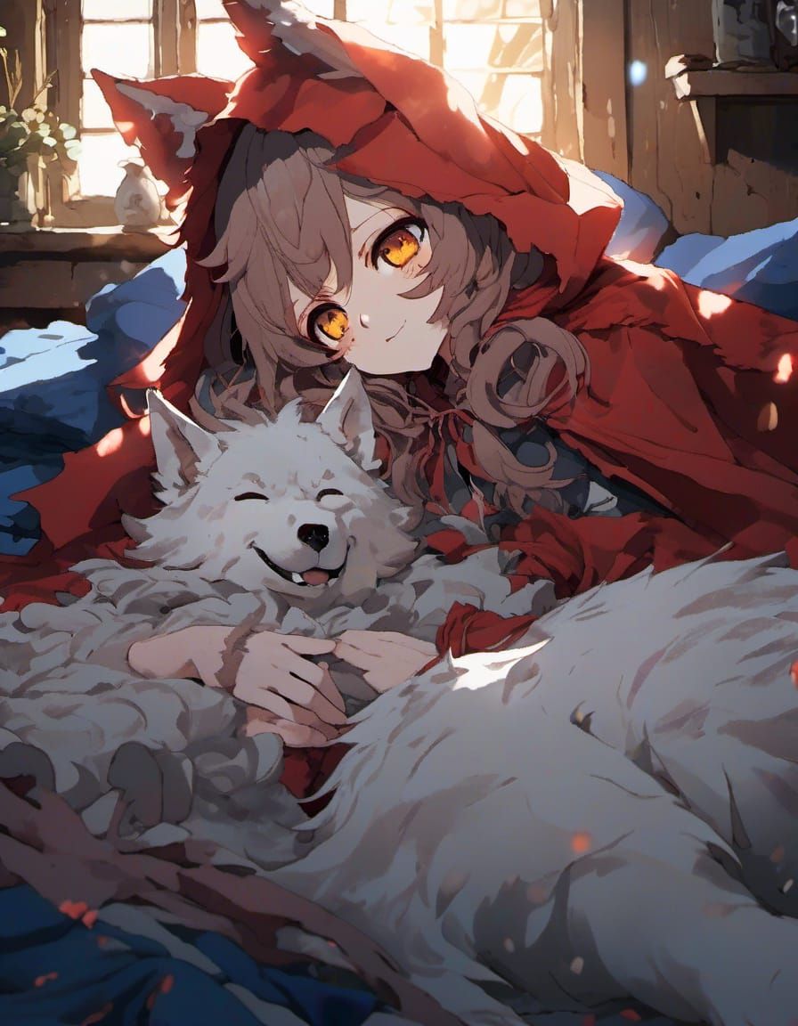 Little Red Riding Hood and Wolf in Anime Style