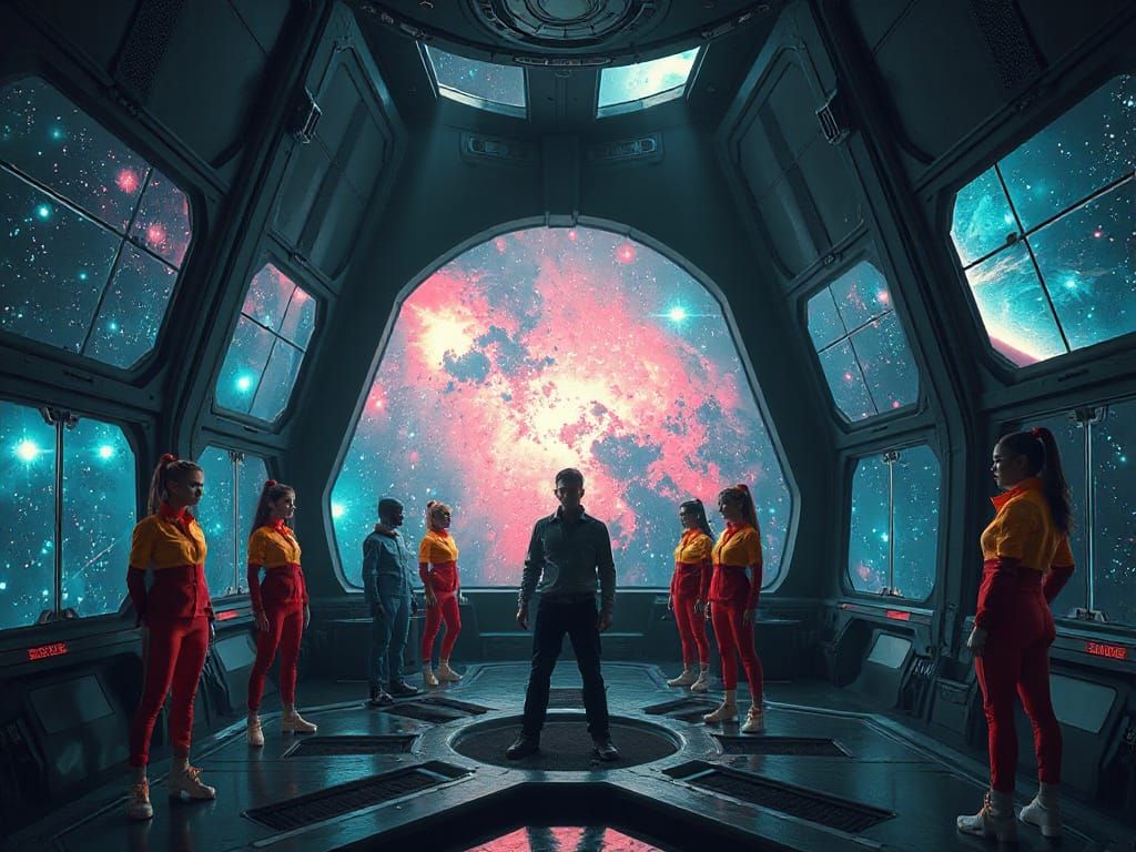 Villain's Space Station Hideout with Nebula View