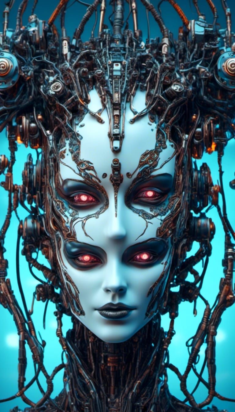 Porcelain Alien Android Face in Cyberpunk Style