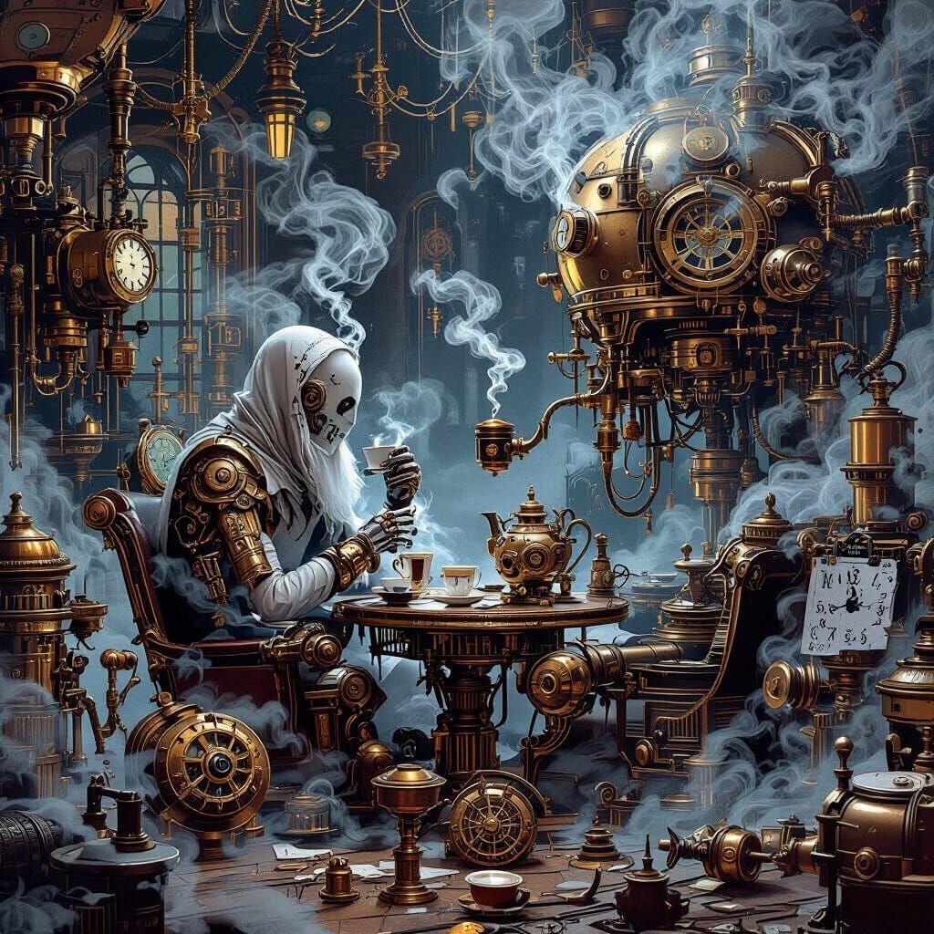 Steampunk Tea Ritual in Victorian Chamber