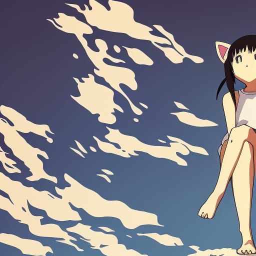 Anime Catgirls with Bare Feet in Ghibli Style