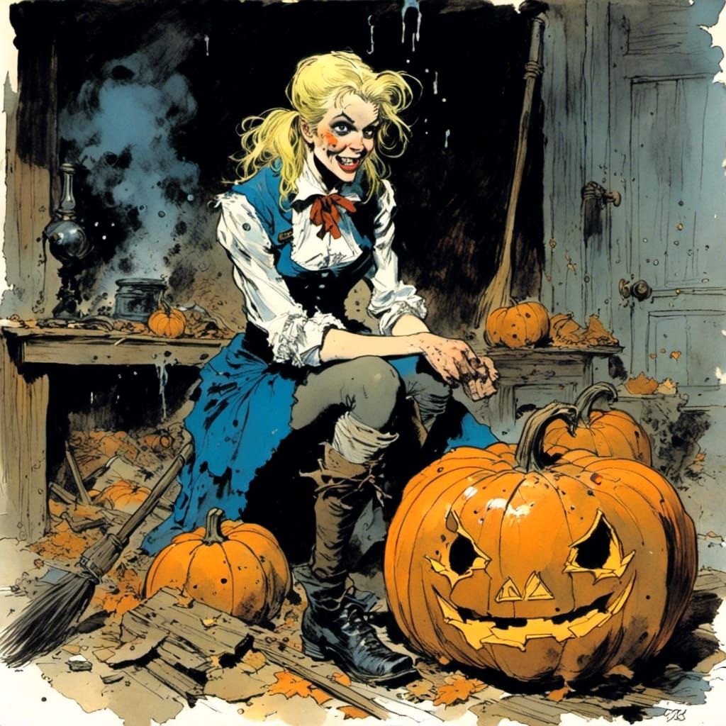 Splatterpunk Portrait of Chimney Sweep with Pumpkin Debris