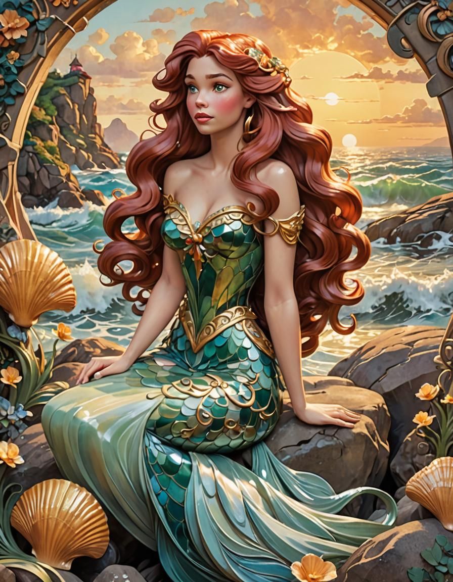 Ariel in Art Nouveau Style: Seashell Details