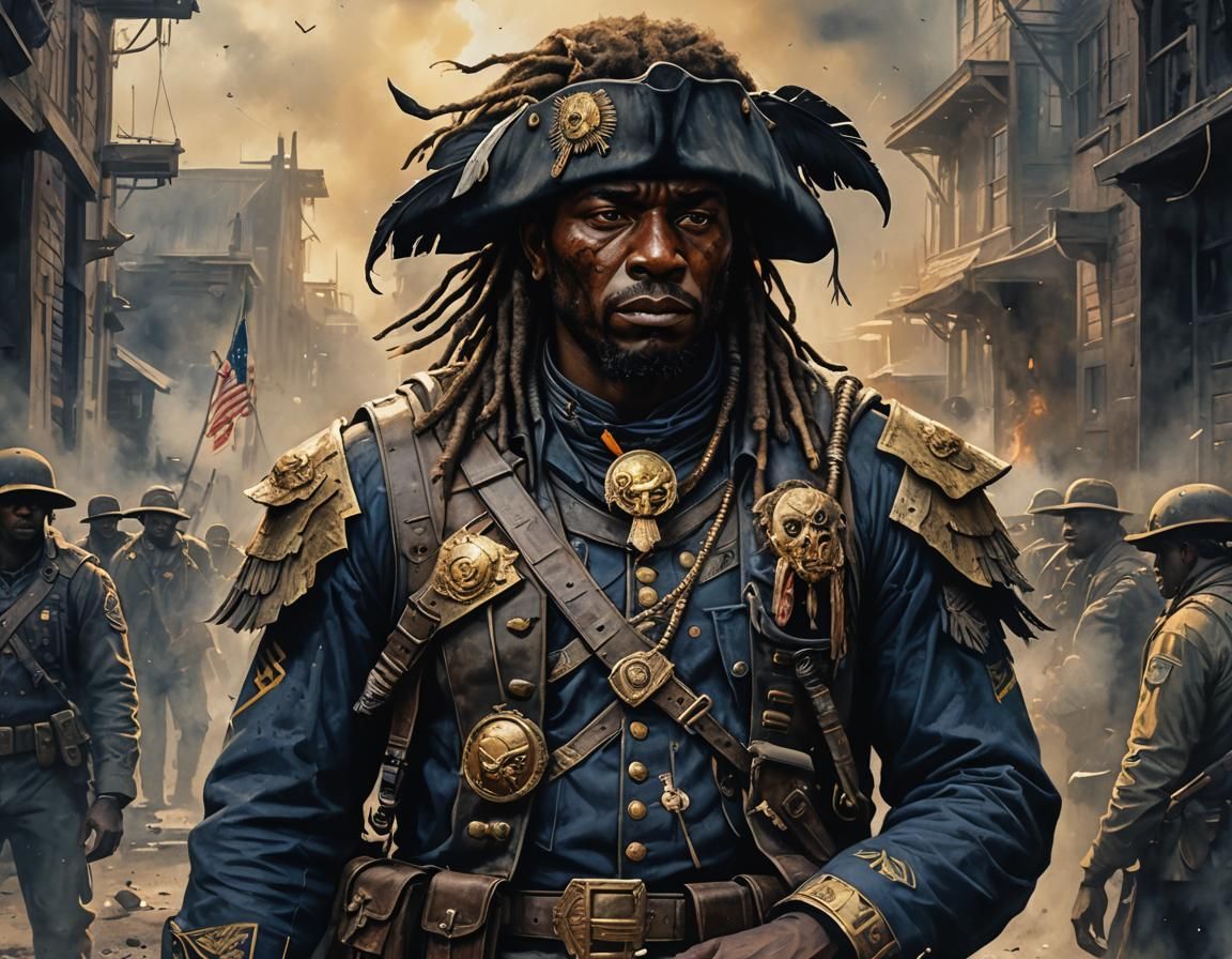 Dark Fantasy Watercolor Portrait of a Buffalo Soldier