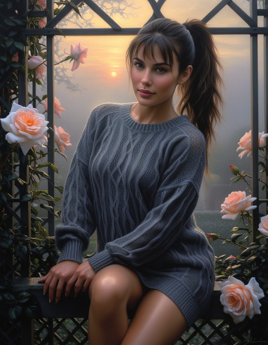 Chiaroscuro Oil Painting of Woman in Misty Predawn Light