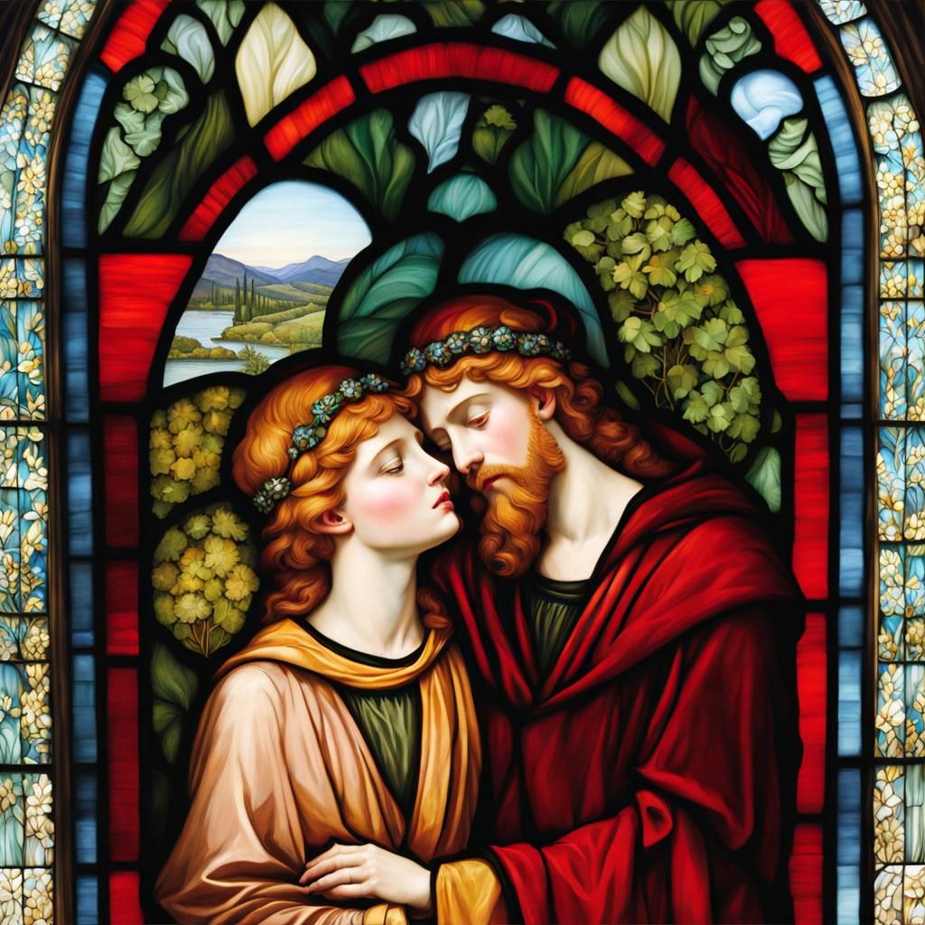 Gnomes Kissing in Stained Glass Style