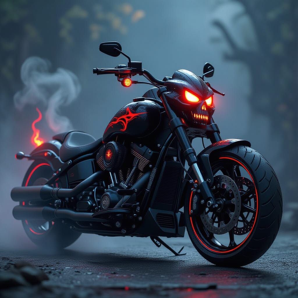 Menacing Demonic Motorcycle with Fiery Accents