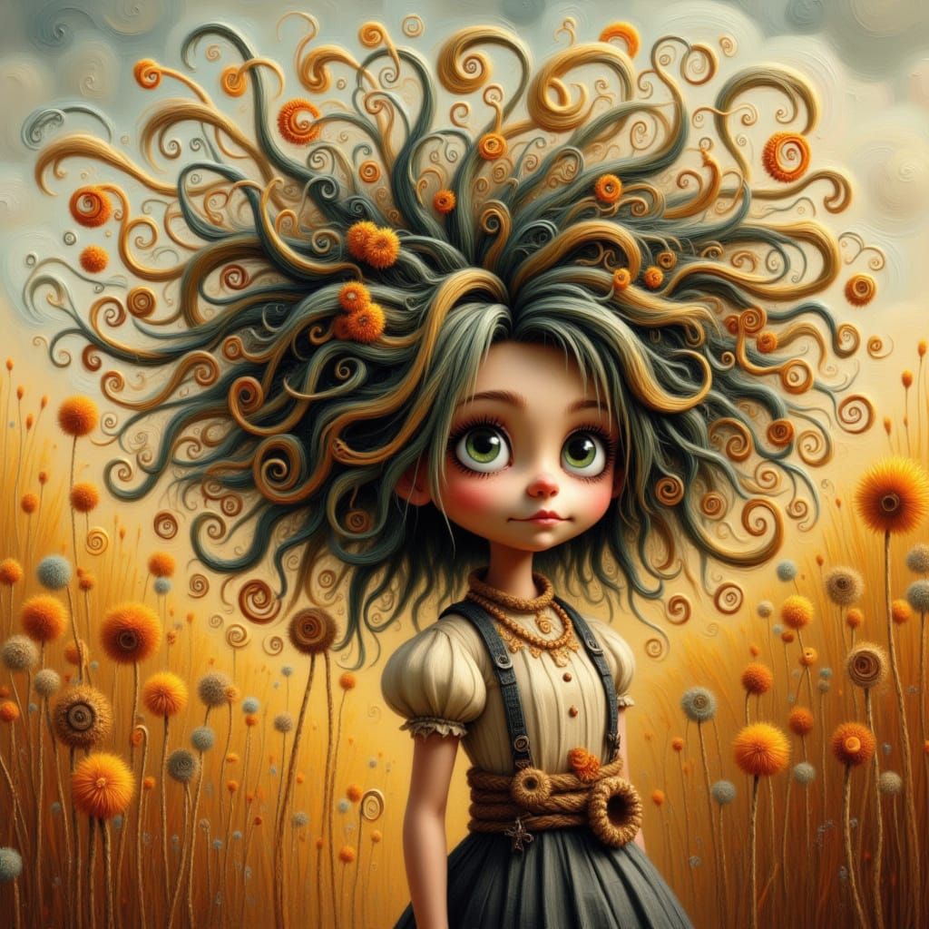 Villager in Painterly Fields, Folklore Illustration