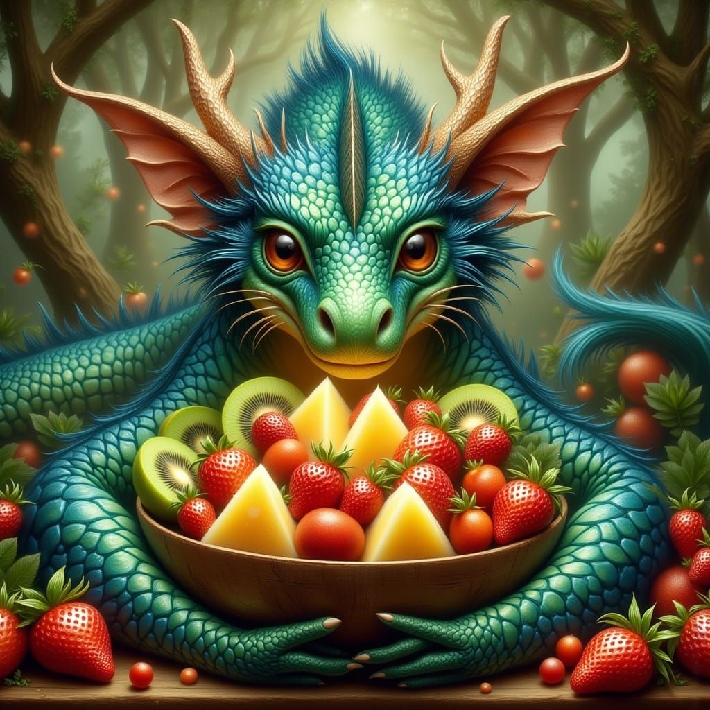Dragon in Whimsical Style with Emerald and Sapphire Scales