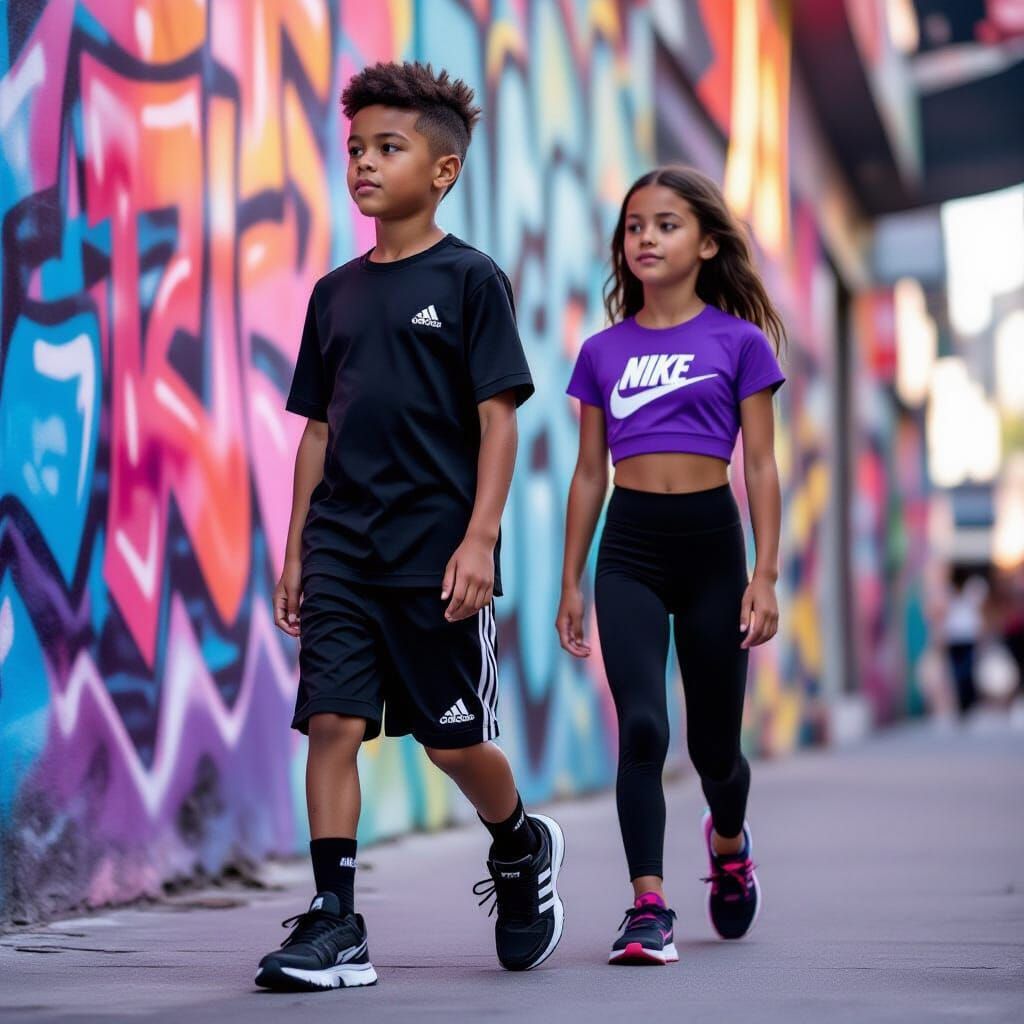 Youthful Athletes in Street Art Style