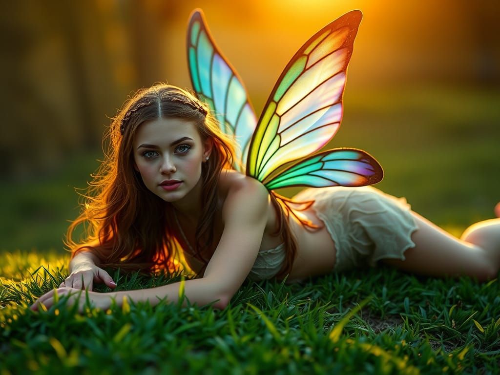 Enchanted Fairy in Whimsical Sunset Glory