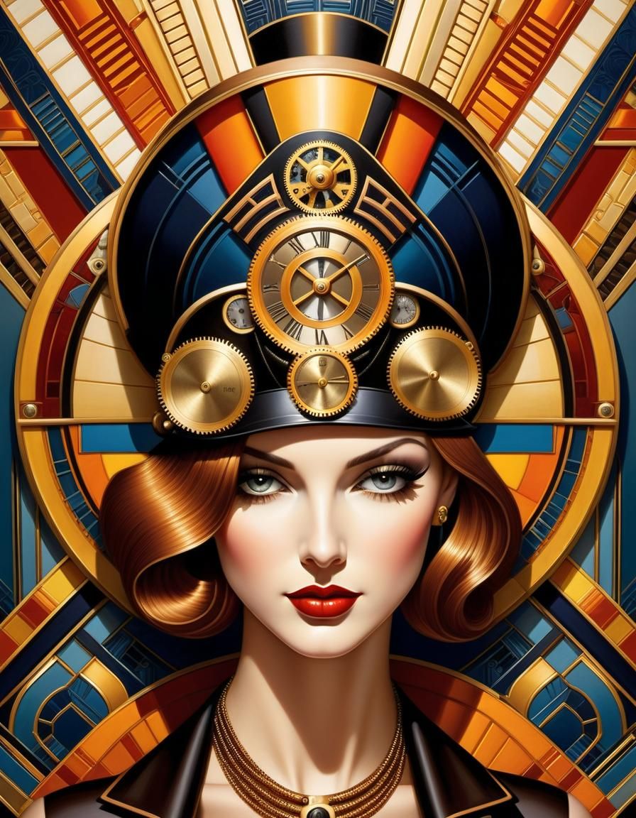 Steampunk Woman in Art Deco Style