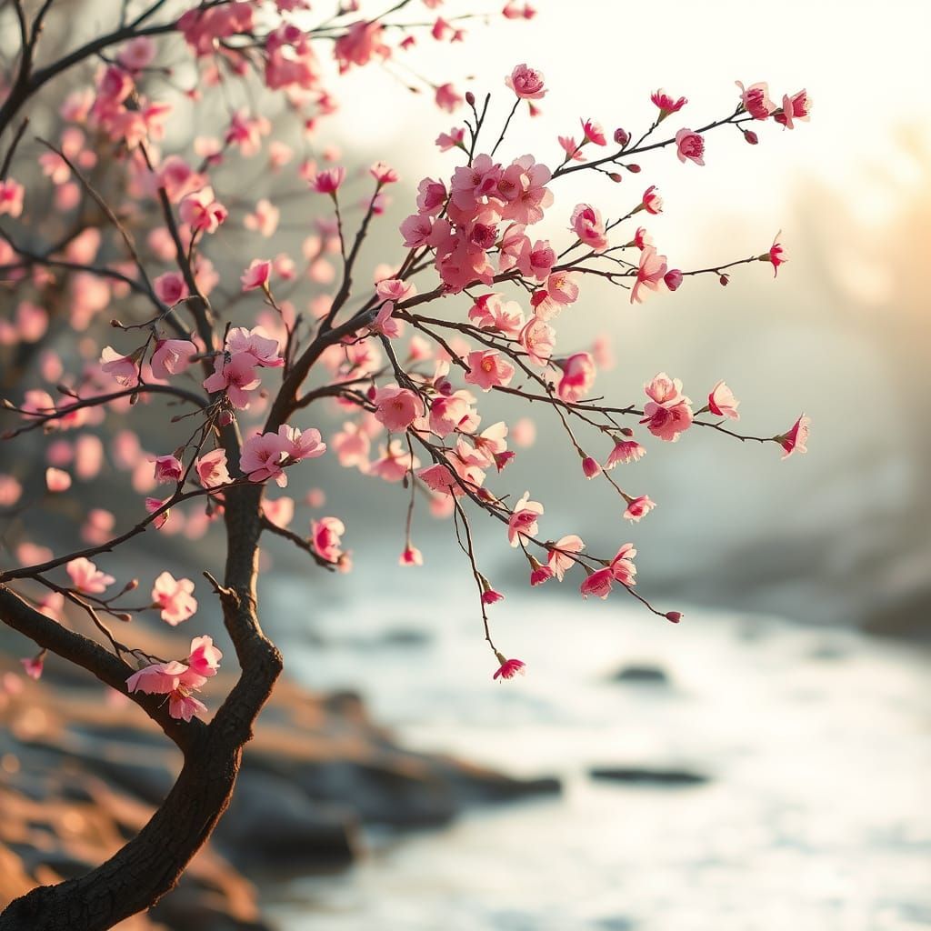 Pink Plum Blossom Tree in Winter Breeze