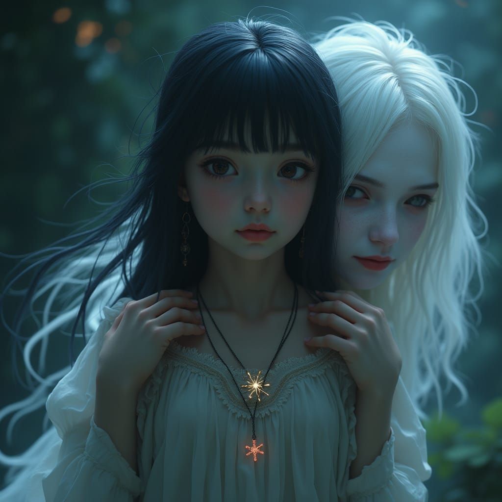 Young Girl with Star Necklace and Ghostly Guardian