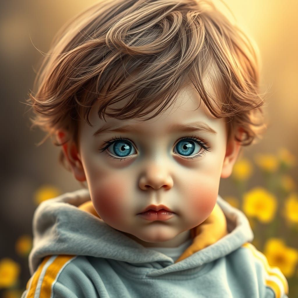 Stylized Portrait of a Curious Boy in a Splash Art Style