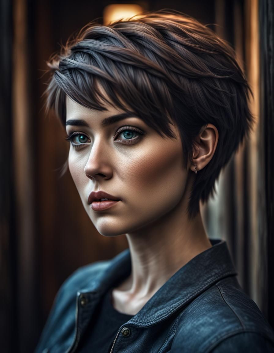 Hyperrealistic Portrait of a Chubby Short-Haired Girl